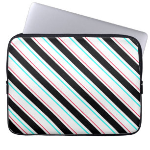 Black White Slanted Regimental Rand Linjer Laptop Fodral