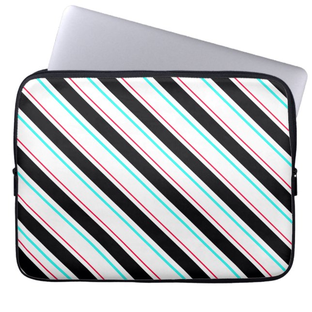 Black White Slanted Regimental Rand Linjer Laptop Fodral (Framsidan)