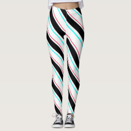 Black White Slanted Regimental Rand Linjer Leggings