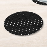 Black White Small Polka dots Underlägg Papper Rund<br><div class="desc">Chic vit polka dots mönster mot svart bakgrund. Utformad av TamiraZDesign.</div>