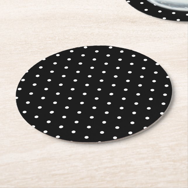 Black White Small Polka dots Underlägg Papper Rund (Vinklad)