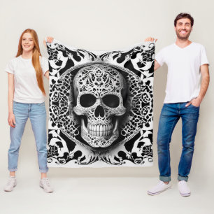 Black & White Smiling Snöre Skull Gothic Fleecefilt