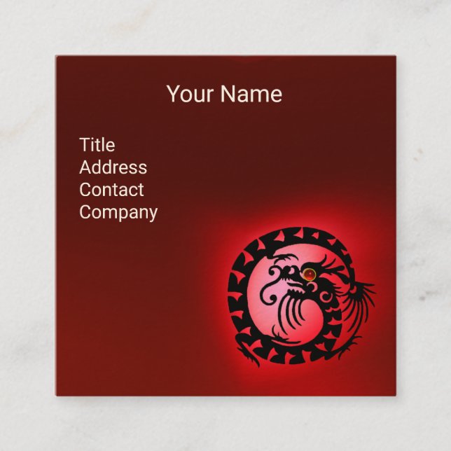 BLACK WHITE SNAKE DRAGON RED RUBY Gemstone Fyrkantigt Visitkort (Framsida)