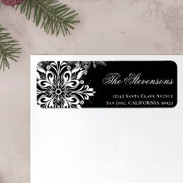 Black White Snöflingor Helgdag Returadress Adressetikett