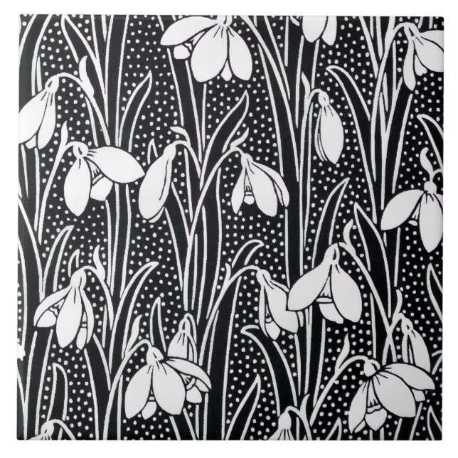 Black & White Snowdrop Pattern  Kakelplatta (Framsidan)