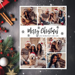 Black White Snowflake 5 Photo Collage jul Julkort<br><div class="desc">Rustic Minimalist Modern Simple Calligraphy Black and White Snowflake 5 Photo Collage God jul Script Helgdag Card. Den här snygga, elegant, viskös, fem (5) fotokortmallen Julhälsningar en söt-rutnätsfotokollage, lite snöflake och säger "God jul"! Texten "God jul" hälsning är skriven i ett vackert handskript med penseltecken i svart på vit färg-bakgrund....</div>