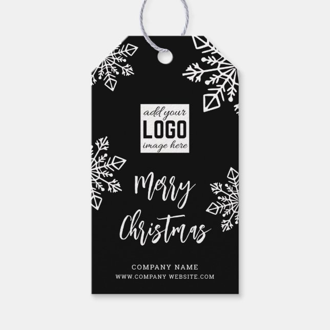 Black White Snowflake Company Logotyp God jul Presentetikett (Framsidan)