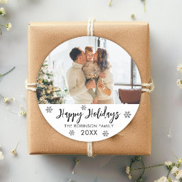 Black White Snowflake Family Photo Glad helg Runt Klistermärke