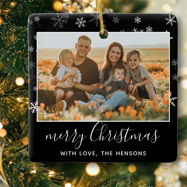 Black White Snowflake God jul Photo Julgransprydnad Keramik (Skapare uppladdad)