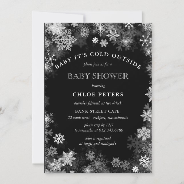 Black White Snowflake Winter Baby Shower Inbjudningar (Framsida)