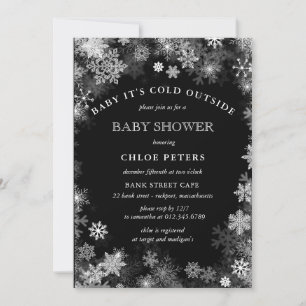 Black White Snowflake Winter Baby Shower Inbjudningar