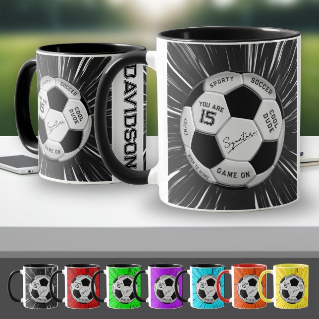 Black White Soccer Ball Custom Age Name Birthday  Mugg (Skapare uppladdad)