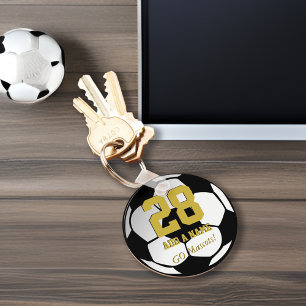 Black White Soccer Ball Team Player ・ Anpassningsb Nyckelring