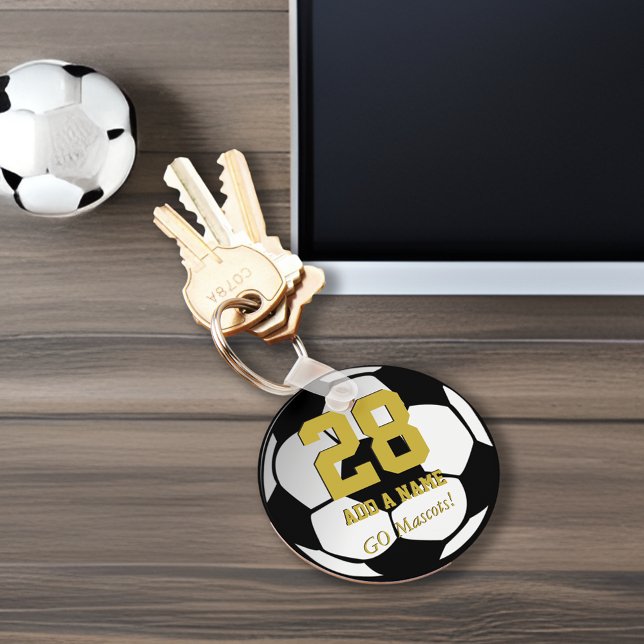 Black White Soccer Ball Team Player ・ Anpassningsb Nyckelring (Skapare uppladdad)