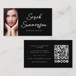 Black White Social Media QR Photo Makeup Visitkort