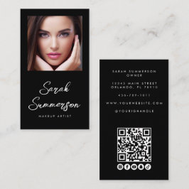 Black White Social Media QR Photo Makeup Visitkort