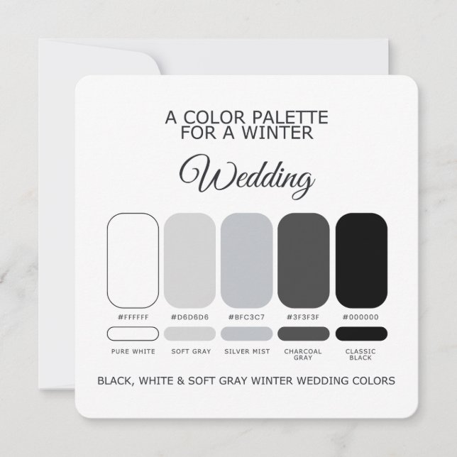 Black White Soft Gray Winter Wedding Palette Card Inbjudningar (Framsida)