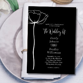 Black White Sophisticated Elegant Floral Wedding Inbjudningar