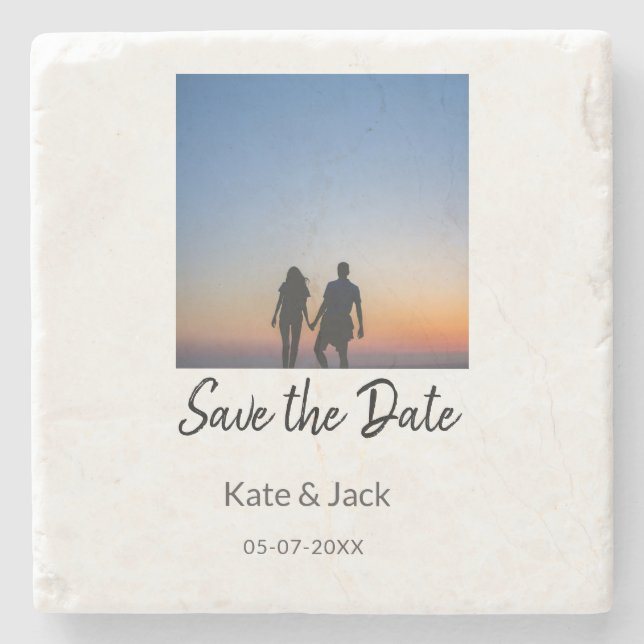 BLACK WHITE spara datumet lägg till QR namn-datumo Stenunderlägg (Framsidan)