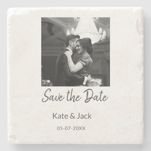 BLACK WHITE spara datumet lägg till QR namn-datumo Stenunderlägg (Framsidan)