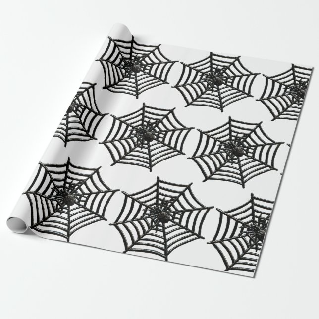 BLACK & WHITE SPINDELNÄT HALLOWEEN Wrapping Papper Presentpapper (Utrullad)