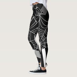 Black & White Spindelnät Patchwork Halloween Leggings