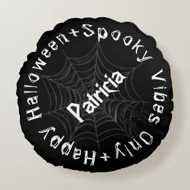 Black & White Spooky Vibes Happy halloween T-Shirt Rund Kudde (Framsidan)
