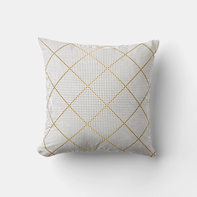 BLACK WHITE SPOT GULD GRID DESIGN CUSHION KUDDE (Framsida)