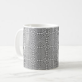 Black White Square Labyrint OpArt Grekiska Mönster Kaffemugg