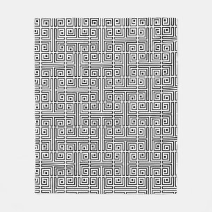 Black White Square Labyrinthine Optical Mönster Fleecefilt