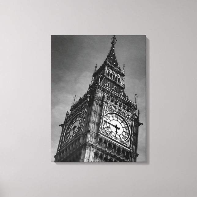 Black & White Stäng Big Ben London Travel Canvastryck (Framsida)