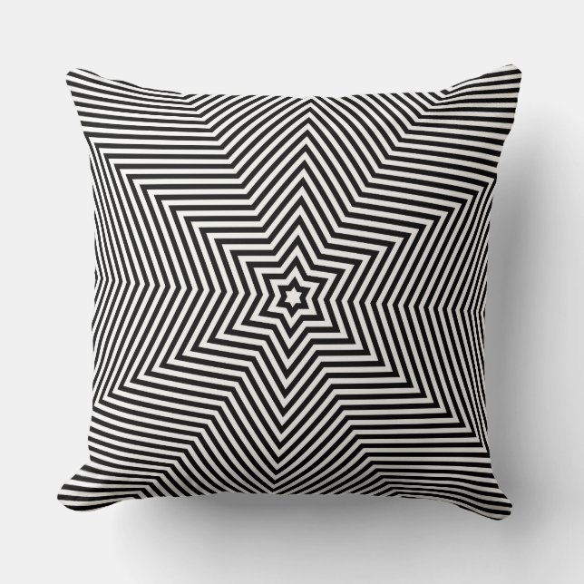 Black White Star Geometric Rand Mönster Soffa Kudde (Framsida)