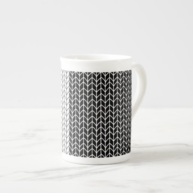BLACK & WHITE STICKA Bone China Mugg Benporslin Mugg (Framsida höger)