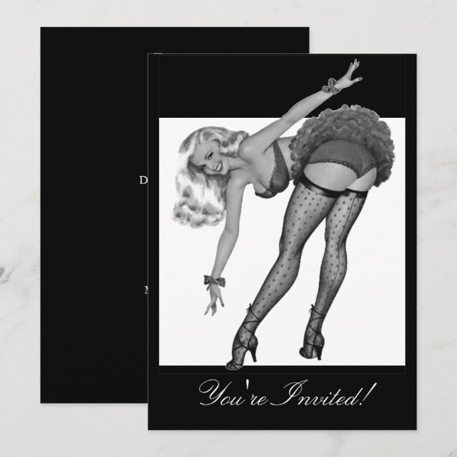 Black & White Stil Pin-Up Girl 19 Inbjudningar (Fram/baksida)