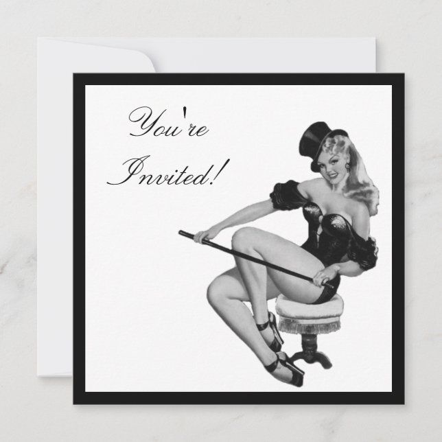 Black & White Stil Pin-Up Girl 5 Inbjudningar (Framsida)