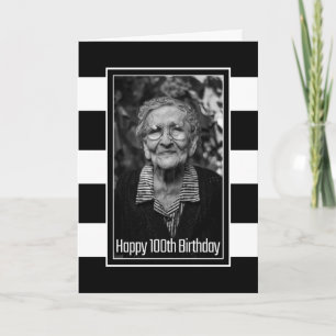 Black White Stripe-Anpassningsbar Photo 100 Birthd Kort