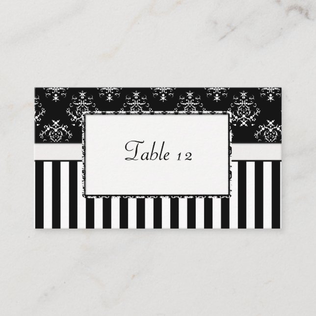 Black & White Stripe Baroque Bord Placeringskort (Framsida)
