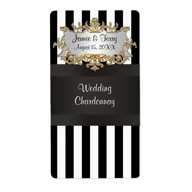 Black White Stripe Black Ribbon Vin-etikett Fraktsedel (Framsidan)