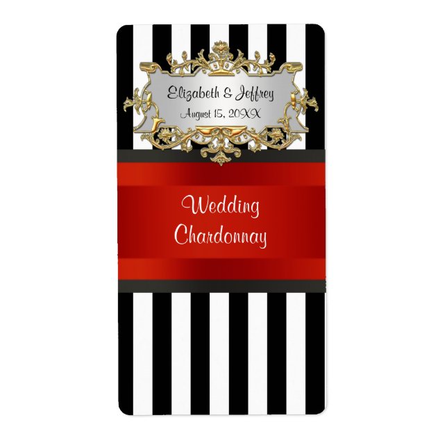 Black White Stripe Black Ribbon Vin-etikett Fraktsedel (Framsidan)