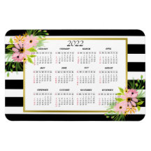 Black White Stripe Blommigt Guld | 2022 Kalender