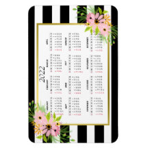 Black White Stripe Blommigt Guld | 2022 Kalender