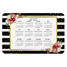 Black White Stripe Blommigt Guld | 2022 Kalender