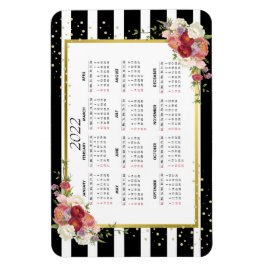 Black White Stripe Blommigt Guld | 2022 Kalender Magnet
