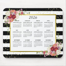 Black White Stripe Blommigt Guld - 2022-kalender