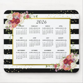 Black White Stripe Blommigt Guld - 2022-kalender Musmatta