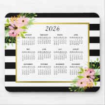 Black White Stripe Blommigt Guld | 2022 Kalender