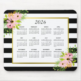 Black White Stripe Blommigt Guld | 2022 Kalender Musmatta