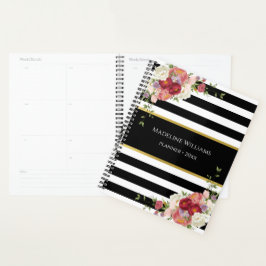 Black White Stripe Blommigt Guld | 2025-planerare