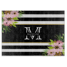 Black White Stripe Blommigt Guld | Monogram