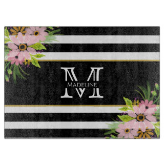 Black White Stripe Blommigt Guld | Monogram
